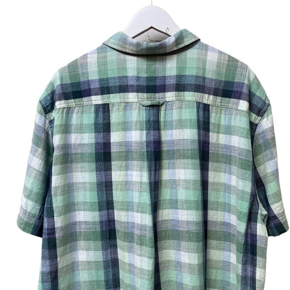 Tommy Bahama Mens Plaid Shirt XXL Cotton Short Sleeve Green Blue Button up - Picture 5 of 14
